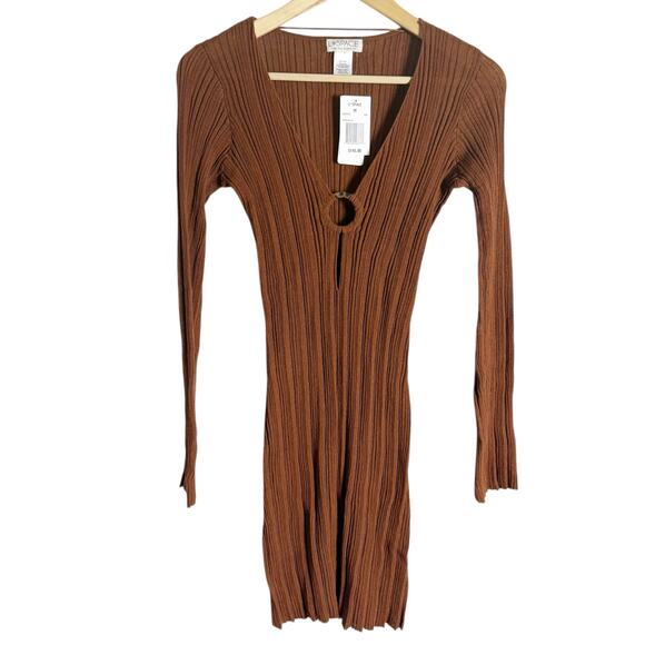L*Space Wailea Coffee Brown Cover Up O-Ring Long Sleeve Mini Dress Size Medium - Picture 4 of 12